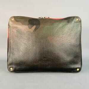 VALENTINO  Brown Olive Camoflage Ombre Leather Zip Up Clutch